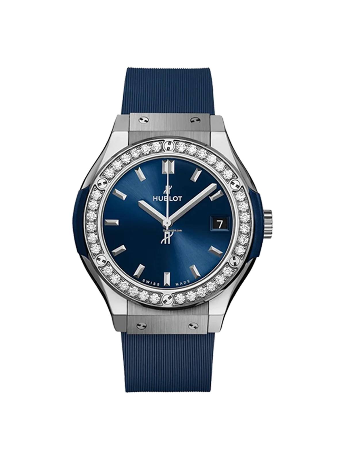 Ladies' watch  HUBLOT, Classic Fusion Titanium Blue Diamonds / 33mm, SKU: 581.NX.7170.RX.1104 | watchapproach.com