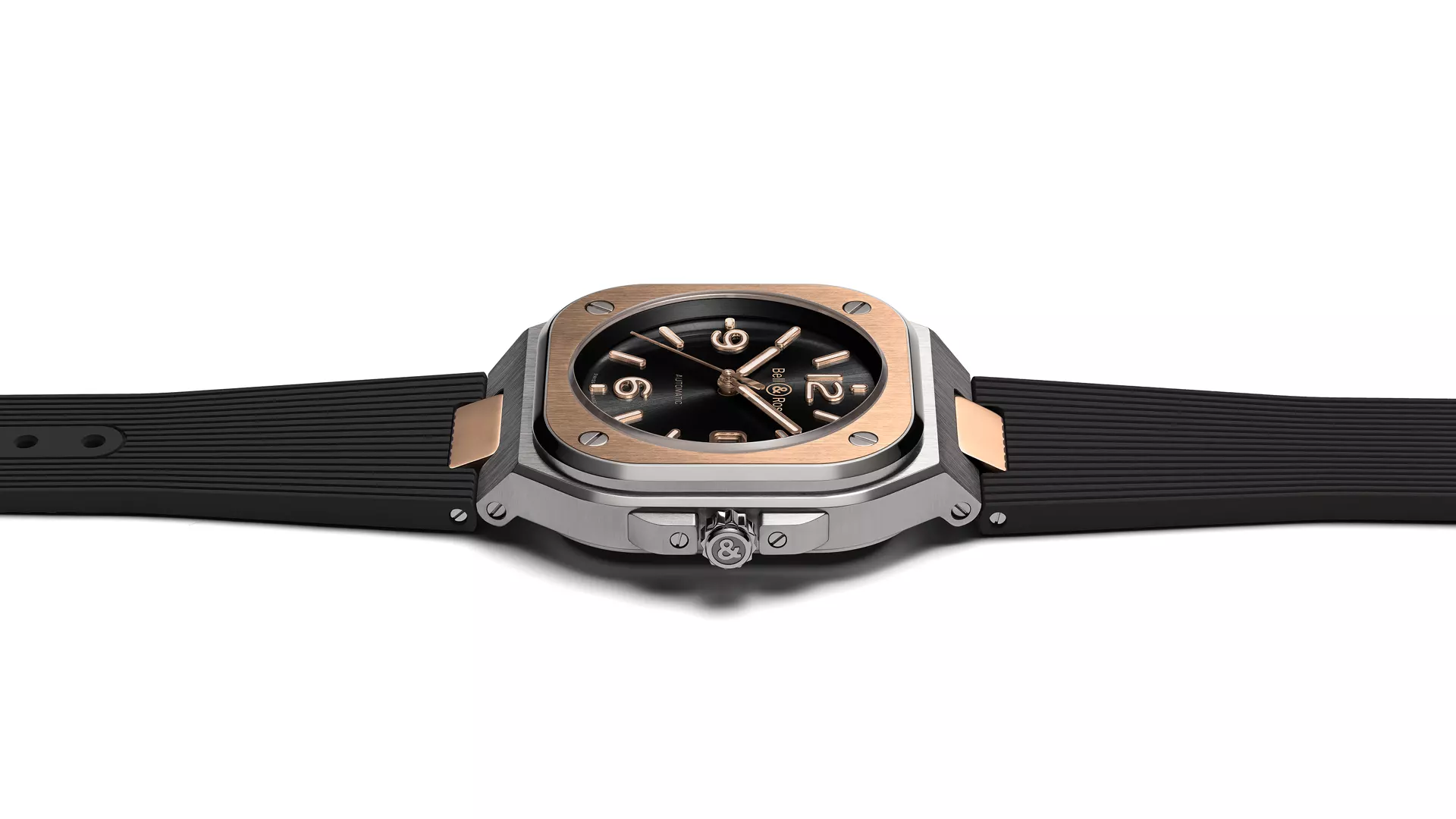 Men's watch / unisex  BELL & ROSS, BR 05 Black Steel & Gold / 40mm, SKU: BR05A-BL-STPG/SRB | watchapproach.com