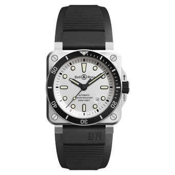 Men's watch / unisex  BELL & ROSS, BR 03-92 Diver White / 42mm, SKU: BR0392-D-WH-ST/SRB | watchapproach.com