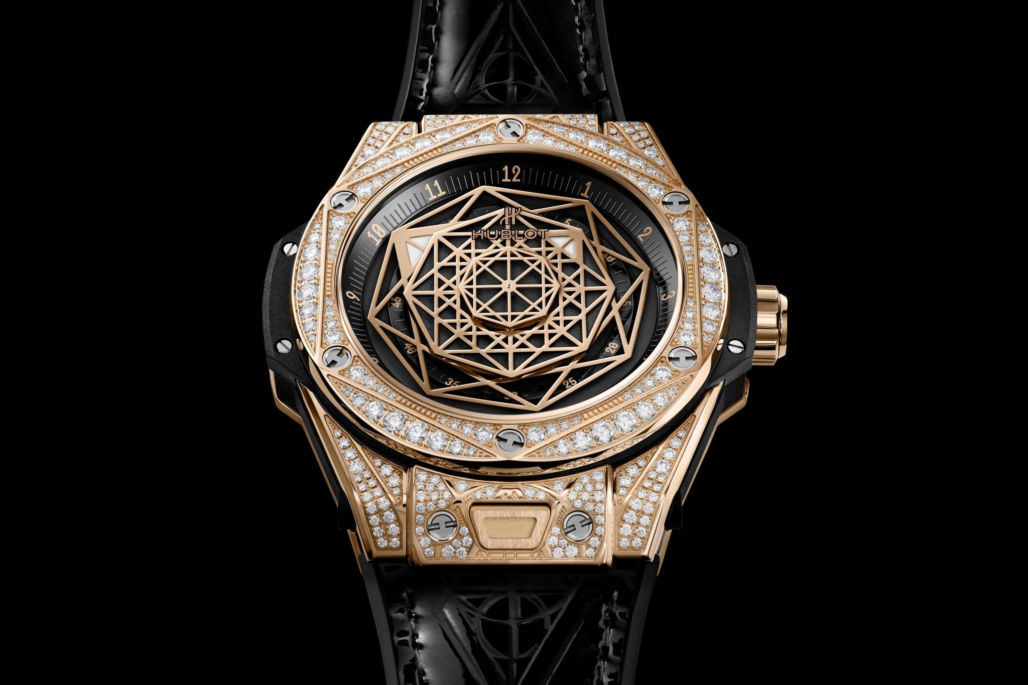 Men's watch / unisex  HUBLOT, Big Bang Sang Bleu King Gold Pave / 39mm, SKU: 465.OS.1118.VR.1704.MXM18 | watchapproach.com